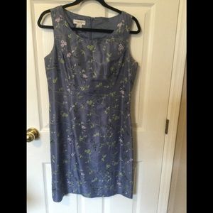 Pure and Simple Silk Dress, Size 10, Violet and Embroidered Florals